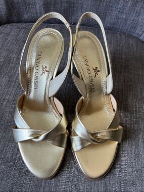 Tanino Crisci Metallic Gold Knot Slingback Heels size 35.5